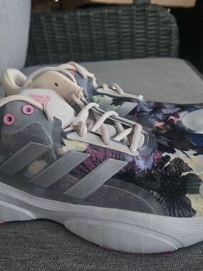 Adidas Floral Print Athletic Sneakers in Gray, Pink & Blue